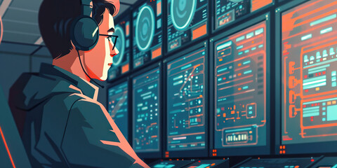 A programmer sits in awe before their newly built supercomputer, humming with immense computational power and potential. 