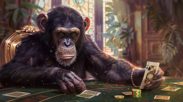 Monkey playing poker in the casino Digital Art.
