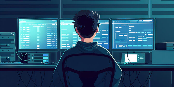 A programmer sits in awe before their newly built supercomputer, humming with immense computational power and potential. 