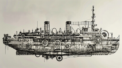 airship, steampunk, retro futurism,titanic, vehicle, transport, illustration, drawing, art