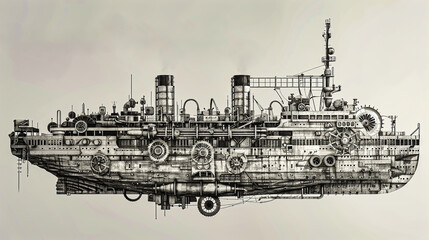 Fototapeta premium airship, steampunk, retro futurism,titanic, vehicle, transport, illustration, drawing, art