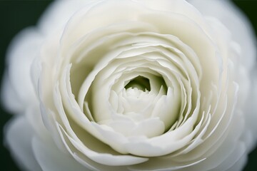 A close-up photo of a white Ranunculus with blurred background, White flower background