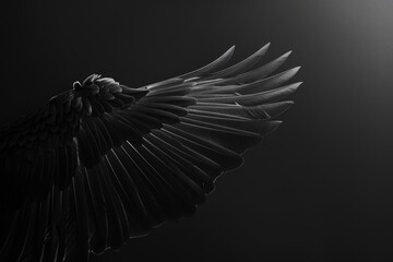 A striking black and white photo of a bird with its wings spread. Perfect for nature and wildlife themes