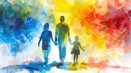 Mother's Day celebration concept, Abstract colorful art watercolor painting depicts, Family holiday and togetherness