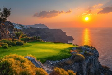 Majestic Sunrise: Golfing Paradise in Santorini