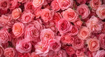 Top View Rose. Pink Blossom Bouquet with Beautiful Flower Petals