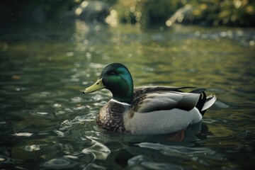 Obraz premium A duck peacefully floating on calm water. Suitable for nature or wildlife themes