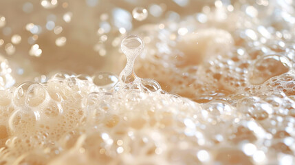Water bubbles clustered together on a surface, reflecting light and creating a textured pattern
