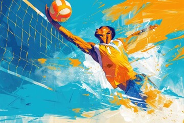 Colorful Beach Volleyball Illustration: Summer Vibes