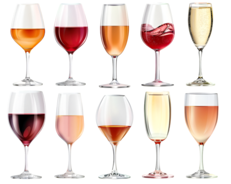 Collection set of champagne glass on transparent background