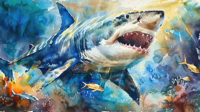 Ocean predators in watercolor the deep seas fierce beauty