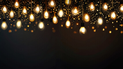 Obraz premium Shimmering retro lights backdrop. Metallic gold and deep black. Soft focus