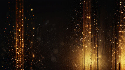 Shimmering retro lights backdrop. Metallic gold and deep black. Soft focus