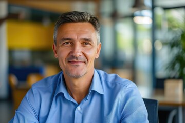 Fototapeta premium Office Aura: Confident Businessman in Blue Shirt