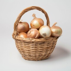 Onion in Basket isolated on white solid background