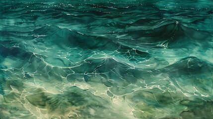 Fototapeta premium Underwater sand patterns created by currents, Surreal, Teal and aqua, Watercolor, Fluid and dreamy