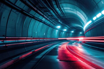 Fototapeta premium Glowing Path Below: Tunnel Adventure