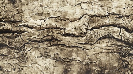 Vintagestyle bark texture, sepia tones, aged appearance, reminiscent of old botanical illustrations, Vintage, Illustration, Sepia