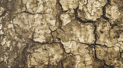 Fototapeta premium Vintagestyle bark texture, sepia tones, aged appearance, reminiscent of old botanical illustrations, Vintage, Illustration, Sepia