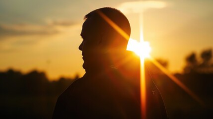 Ethereal Encounter: Close-Up Silhouette of Priest and Sunlight