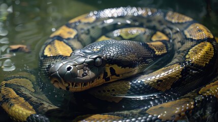 Obraz premium A close up of a snake in a body of water. Perfect for nature and wildlife themes