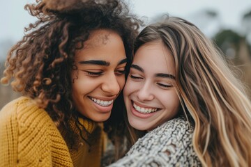 Fototapeta premium Kindness Captured: Girls Sharing Genuine Smiles
