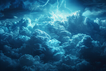 Obraz premium A dramatic thunderstorm brewing on the horizon, with dark clouds gathering and lightning flashing across the sky. Concept of natural forces and atmospheric drama. Generative Ai.