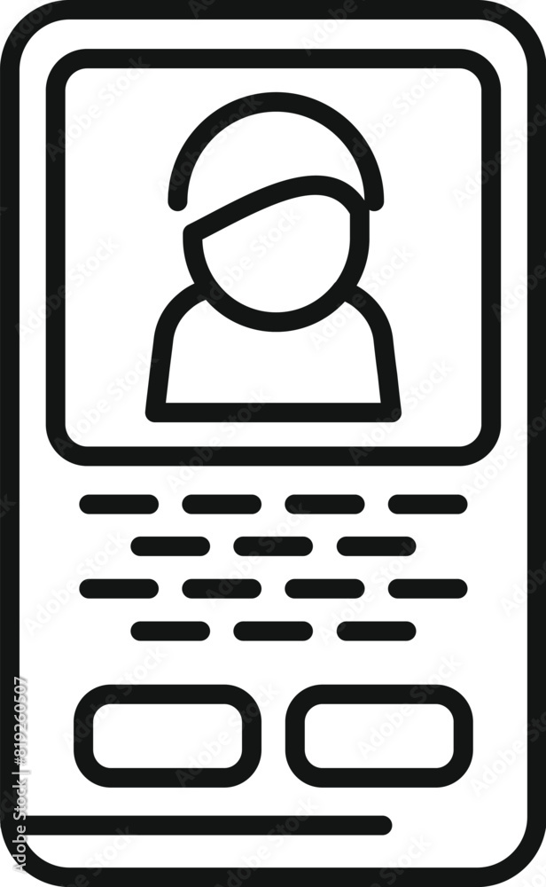 Poster linear graphic icon of a mobile phone displaying a user profile