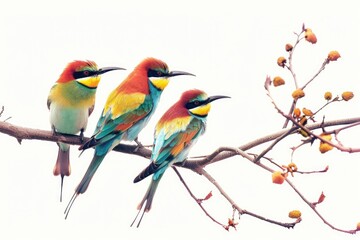 Birds On A Branch. European Bee-Eater Wildlife Bright Fauna Sitting on Tree Branch