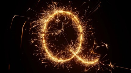 The English letter Q made of sparklers on black background
