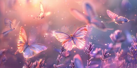 Pastel Butterflies in Morning Light Illustration.