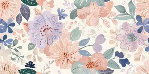 Fototapeta na wymiar Pastel Floral Seamless Pattern Design.