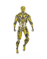 mega cyborg is floating and ready for action in white background