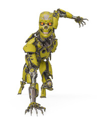 Fototapeta premium mega cyborg is on the flor like a super hero in white background