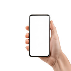 hand holding smart phone isolated on transparent background