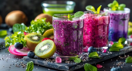 Colorful Smoothies With Kiwi, Kiwifruit, and Kiwi Fruit