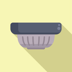 Vector illustration of a simple grey colander icon with long shadow on a yellow background