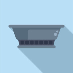 Vector illustration of a stylized laptop in flat design, casting a shadow on a pastel blue background