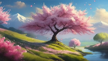 Cherry Blossom day background illustration spring blooming 