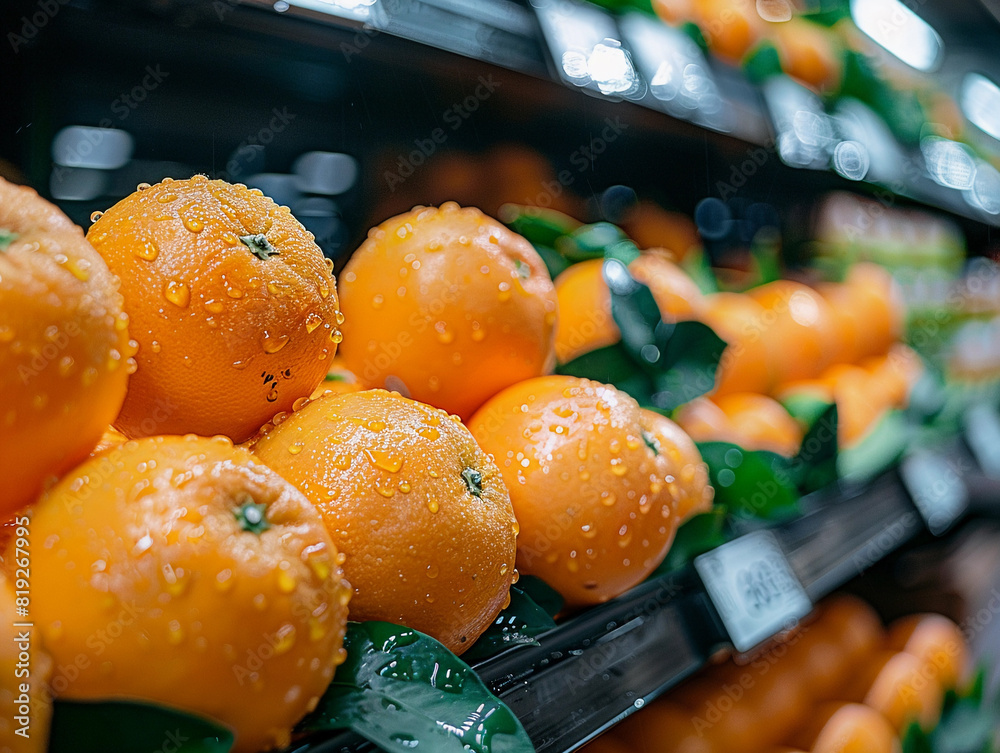 Poster Oranges in a Supermarket Close-Up