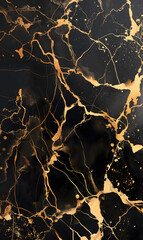 Luxurious Golden Veins on Black Marble Background for Elegant Designs