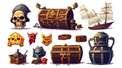 vector cartoon pirates symbols set isolated iilustr