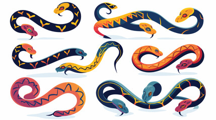 Vector colorful tropical snakes collection. Exotic