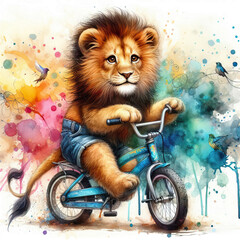 lion on bicycle