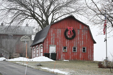 Old Red Barn with Wreath