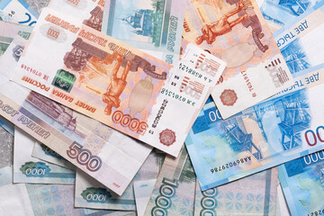 Background variety banknotes of Russian ruble.