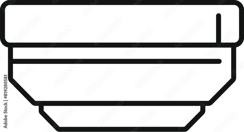 Sticker black and white illustration of a simple bowl in line art style, isolated on white