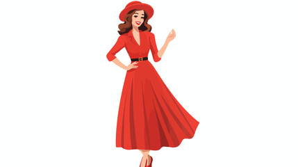 vector flat cartoon beautiful young woman in red fe