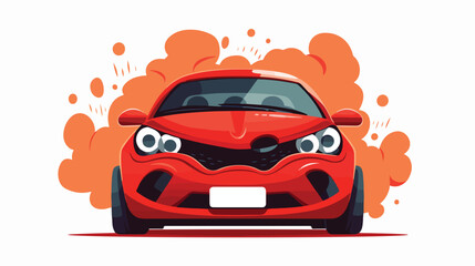 vector flat cartoon broken red car character with e