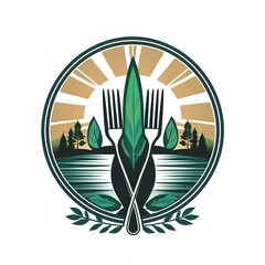 Eco-friendly dining emblem with nature elements